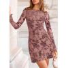 imagePRETTYGARDEN Womens 2025 Fall Fashion Floral Long Sleeve Mini Dress Mesh Bodycon Short Party Date Night Going Out DressesDusty Pink