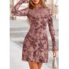 imagePRETTYGARDEN Womens 2025 Fall Fashion Floral Long Sleeve Mini Dress Mesh Bodycon Short Party Date Night Going Out DressesDusty Pink