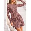 imagePRETTYGARDEN Womens 2025 Fall Fashion Floral Long Sleeve Mini Dress Mesh Bodycon Short Party Date Night Going Out DressesDusty Pink