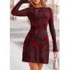imagePRETTYGARDEN Womens 2025 Fall Fashion Floral Long Sleeve Mini Dress Mesh Bodycon Short Party Date Night Going Out DressesFloral Black Red