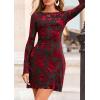 imagePRETTYGARDEN Womens 2025 Fall Fashion Floral Long Sleeve Mini Dress Mesh Bodycon Short Party Date Night Going Out DressesFloral Black Red