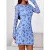 imagePRETTYGARDEN Womens 2025 Fall Fashion Floral Long Sleeve Mini Dress Mesh Bodycon Short Party Date Night Going Out DressesFloral Light Blue