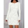 imagePRETTYGARDEN Womens 2025 Fall Fashion Floral Long Sleeve Mini Dress Mesh Bodycon Short Party Date Night Going Out DressesFloral White