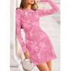 imagePRETTYGARDEN Womens 2025 Fall Fashion Floral Long Sleeve Mini Dress Mesh Bodycon Short Party Date Night Going Out DressesPink