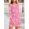 imagePRETTYGARDEN Womens 2025 Fall Fashion Floral Long Sleeve Mini Dress Mesh Bodycon Short Party Date Night Going Out DressesPink