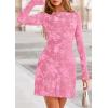 imagePRETTYGARDEN Womens 2025 Fall Fashion Floral Long Sleeve Mini Dress Mesh Bodycon Short Party Date Night Going Out DressesPink