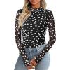 imagePRETTYGARDEN Womens 2025 Fall Mesh Floral Blouses Long Sleeve Going Out Tops Slim Fitted Shirts Date Night Outfits01 Dot Black White