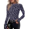 imagePRETTYGARDEN Womens 2025 Fall Mesh Floral Blouses Long Sleeve Going Out Tops Slim Fitted Shirts Date Night Outfits01 Dot Navy White