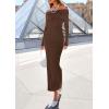imagePRETTYGARDEN Womens 2025 Fall Sweater Dress Long Sleeve Off Shoulder Slit Maxi Bodycon Cocktail Party DressesDark Brown