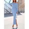 imagePRETTYGARDEN Womens 2025 Fall Sweater Dress Long Sleeve Off Shoulder Slit Maxi Bodycon Cocktail Party DressesLight Blue