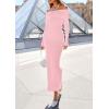 imagePRETTYGARDEN Womens 2025 Fall Sweater Dress Long Sleeve Off Shoulder Slit Maxi Bodycon Cocktail Party DressesLight Pink