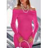 imagePRETTYGARDEN Womens 2025 Fall Sweater Dress Long Sleeve Off Shoulder Slit Maxi Bodycon Cocktail Party DressesRose Red