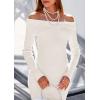 imagePRETTYGARDEN Womens 2025 Fall Sweater Dress Long Sleeve Off Shoulder Slit Maxi Bodycon Cocktail Party DressesWhite