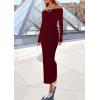 imagePRETTYGARDEN Womens 2025 Fall Sweater Dress Long Sleeve Off Shoulder Slit Maxi Bodycon Cocktail Party DressesWine Red