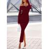 imagePRETTYGARDEN Womens 2025 Fall Sweater Dress Long Sleeve Off Shoulder Slit Maxi Bodycon Cocktail Party DressesWine Red