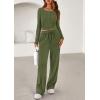 imagePRETTYGARDEN Womens 2025 Fall Trendy 2 Piece Outfits Lounge Sets Long Sleeve Top Henley Shirts Wide Leg Pants Travel ClothesArmy Green