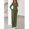 imagePRETTYGARDEN Womens 2025 Fall Trendy 2 Piece Outfits Lounge Sets Long Sleeve Top Henley Shirts Wide Leg Pants Travel ClothesArmy Green