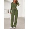 imagePRETTYGARDEN Womens 2025 Fall Trendy 2 Piece Outfits Lounge Sets Long Sleeve Top Henley Shirts Wide Leg Pants Travel ClothesArmy Green