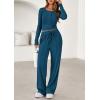 imagePRETTYGARDEN Womens 2025 Fall Trendy 2 Piece Outfits Lounge Sets Long Sleeve Top Henley Shirts Wide Leg Pants Travel ClothesDark Blue