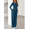 imagePRETTYGARDEN Womens 2025 Fall Trendy 2 Piece Outfits Lounge Sets Long Sleeve Top Henley Shirts Wide Leg Pants Travel ClothesDark Blue