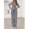 imagePRETTYGARDEN Womens 2025 Fall Trendy 2 Piece Outfits Lounge Sets Long Sleeve Top Henley Shirts Wide Leg Pants Travel ClothesGrey
