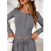 imagePRETTYGARDEN Womens 2025 Fall Trendy 2 Piece Outfits Lounge Sets Long Sleeve Top Henley Shirts Wide Leg Pants Travel ClothesGrey