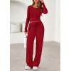 imagePRETTYGARDEN Womens 2025 Fall Trendy 2 Piece Outfits Lounge Sets Long Sleeve Top Henley Shirts Wide Leg Pants Travel ClothesRed