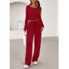 imagePRETTYGARDEN Womens 2025 Fall Trendy 2 Piece Outfits Lounge Sets Long Sleeve Top Henley Shirts Wide Leg Pants Travel ClothesRed
