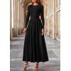 imagePRETTYGARDEN Womens 2025 Fashion Trendy Fall Long Sleeve Dresses Ruched Flowy Elegant Modest Boho Casual Beach Maxi DressBlack