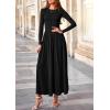 imagePRETTYGARDEN Womens 2025 Fashion Trendy Fall Long Sleeve Dresses Ruched Flowy Elegant Modest Boho Casual Beach Maxi DressBlack