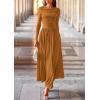 imagePRETTYGARDEN Womens 2025 Fashion Trendy Fall Long Sleeve Dresses Ruched Flowy Elegant Modest Boho Casual Beach Maxi DressBrown Yellow