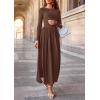 imagePRETTYGARDEN Womens 2025 Fashion Trendy Fall Long Sleeve Dresses Ruched Flowy Elegant Modest Boho Casual Beach Maxi DressCoffee