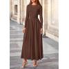 imagePRETTYGARDEN Womens 2025 Fashion Trendy Fall Long Sleeve Dresses Ruched Flowy Elegant Modest Boho Casual Beach Maxi DressCoffee