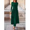 imagePRETTYGARDEN Womens 2025 Fashion Trendy Fall Long Sleeve Dresses Ruched Flowy Elegant Modest Boho Casual Beach Maxi DressDark Green