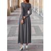 imagePRETTYGARDEN Womens 2025 Fashion Trendy Fall Long Sleeve Dresses Ruched Flowy Elegant Modest Boho Casual Beach Maxi DressGrey