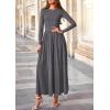 imagePRETTYGARDEN Womens 2025 Fashion Trendy Fall Long Sleeve Dresses Ruched Flowy Elegant Modest Boho Casual Beach Maxi DressGrey