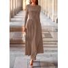 imagePRETTYGARDEN Womens 2025 Fashion Trendy Fall Long Sleeve Dresses Ruched Flowy Elegant Modest Boho Casual Beach Maxi DressKhaki