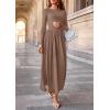 imagePRETTYGARDEN Womens 2025 Fashion Trendy Fall Long Sleeve Dresses Ruched Flowy Elegant Modest Boho Casual Beach Maxi DressKhaki