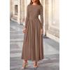 imagePRETTYGARDEN Womens 2025 Fashion Trendy Fall Long Sleeve Dresses Ruched Flowy Elegant Modest Boho Casual Beach Maxi DressKhaki