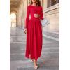 imagePRETTYGARDEN Womens 2025 Fashion Trendy Fall Long Sleeve Dresses Ruched Flowy Elegant Modest Boho Casual Beach Maxi DressRed