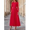 imagePRETTYGARDEN Womens 2025 Fashion Trendy Fall Long Sleeve Dresses Ruched Flowy Elegant Modest Boho Casual Beach Maxi DressRed