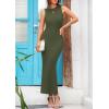 imagePRETTYGARDEN Womens 2025 Summer Casual Maxi Dresses Ribbed Knit Sleeveless Bodycon Elegant Going Out Beach Vacation ClothesArmy Green