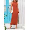 imagePRETTYGARDEN Womens 2025 Summer Casual Maxi Dresses Ribbed Knit Sleeveless Bodycon Elegant Going Out Beach Vacation ClothesBrick Red