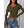 imagePRETTYGARDEN Womens 2025 Summer Long Sleeve Henley T Shirts Ribbed Knit Button Slim Fitted Basic Casual Going Out Fall TopsArmy Green