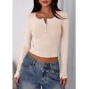 imagePRETTYGARDEN Womens 2025 Summer Long Sleeve Henley T Shirts Ribbed Knit Button Slim Fitted Basic Casual Going Out Fall TopsBeige