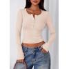imagePRETTYGARDEN Womens 2025 Summer Long Sleeve Henley T Shirts Ribbed Knit Button Slim Fitted Basic Casual Going Out Fall TopsBeige