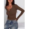 imagePRETTYGARDEN Womens 2025 Summer Long Sleeve Henley T Shirts Ribbed Knit Button Slim Fitted Basic Casual Going Out Fall TopsCoffee