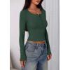 imagePRETTYGARDEN Womens 2025 Summer Long Sleeve Henley T Shirts Ribbed Knit Button Slim Fitted Basic Casual Going Out Fall TopsDark Green