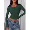 imagePRETTYGARDEN Womens 2025 Summer Long Sleeve Henley T Shirts Ribbed Knit Button Slim Fitted Basic Casual Going Out Fall TopsDark Green