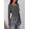 imagePRETTYGARDEN Womens 2025 Summer Long Sleeve Henley T Shirts Ribbed Knit Button Slim Fitted Basic Casual Going Out Fall TopsDark Grey